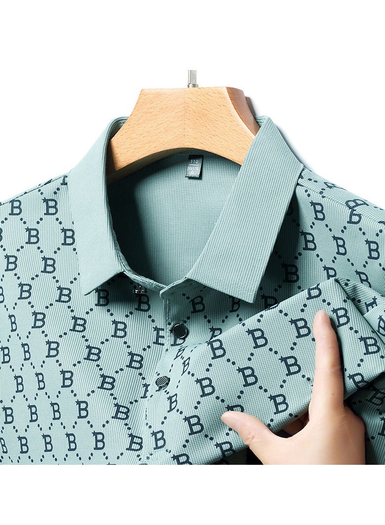 Casual And Fashionable Men's Lapel Embroidered Short Sleeved T-shirt With Ice Silk And High Elasticity Polo Shirt For Men - Image 2