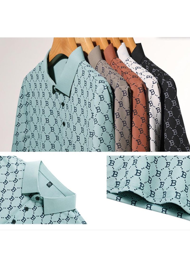 Casual And Fashionable Men's Lapel Embroidered Short Sleeved T-shirt With Ice Silk And High Elasticity Polo Shirt For Men - Image 3