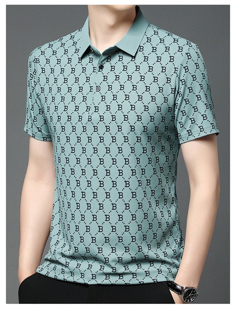 Casual And Fashionable Men's Lapel Embroidered Short Sleeved T-shirt With Ice Silk And High Elasticity Polo Shirt For Men - Image 1