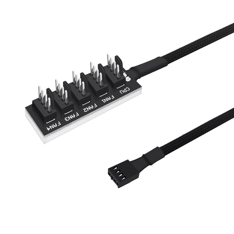 Fancasee Fan Hub Splitter Extension Cable, 1 to 5 Way Power Supply Cable PWM PC Motherboard Case Fan Power Adapter Extension Cord Hub for Desktop Computer Case 4-Pin and 3-Pin Cooling Fan - Image 1