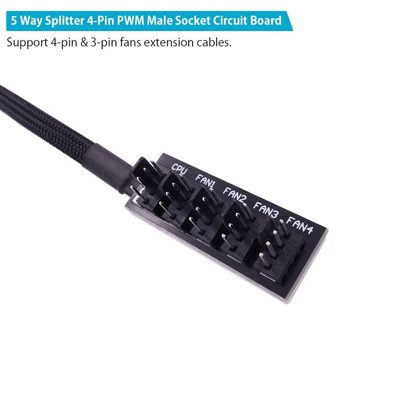 Fancasee Fan Hub Splitter Extension Cable, 1 to 5 Way Power Supply Cable PWM PC Motherboard Case Fan Power Adapter Extension Cord Hub for Desktop Computer Case 4-Pin and 3-Pin Cooling Fan - Image 3