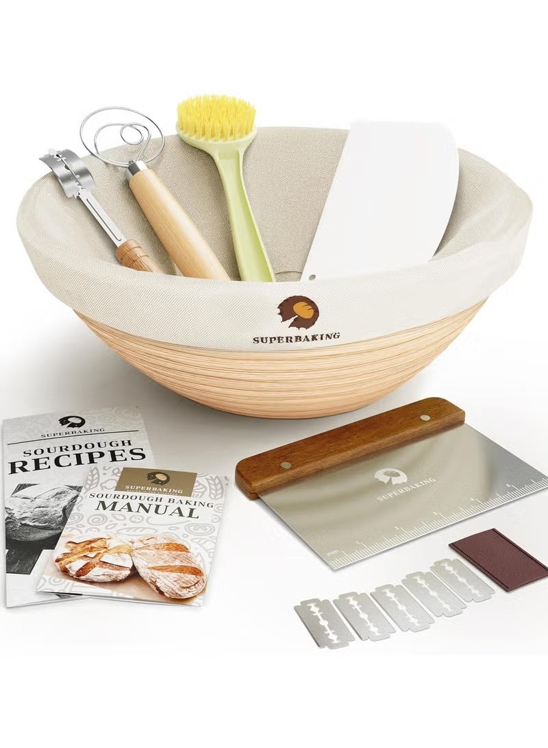 Banneton Bread Proofing Basket, Sourdough Bread Baking Supplies, Round 9 Inch Sourdough Starter Kit, Proofing Basket for Bread Baking, Bread Making Supplies Tools, Banneton Basket Gift Set - Image 1