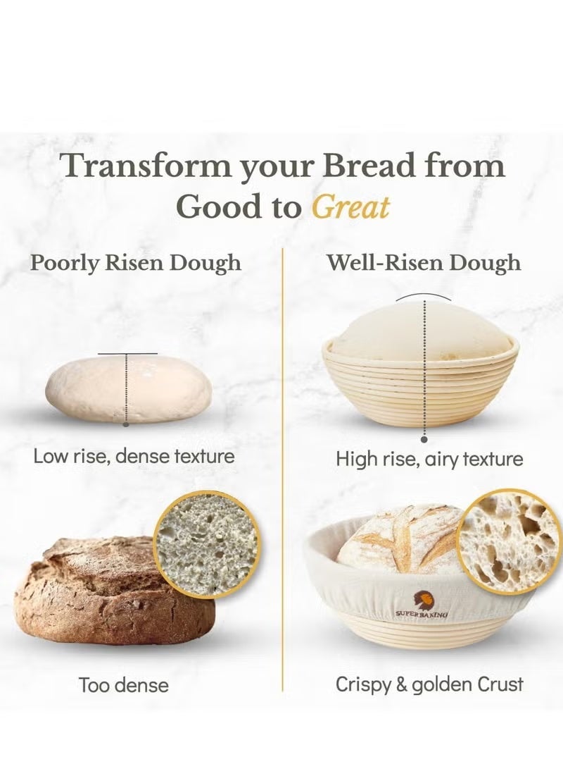 Banneton Bread Proofing Basket, Sourdough Bread Baking Supplies, Round 9 Inch Sourdough Starter Kit, Proofing Basket for Bread Baking, Bread Making Supplies Tools, Banneton Basket Gift Set - Image 5