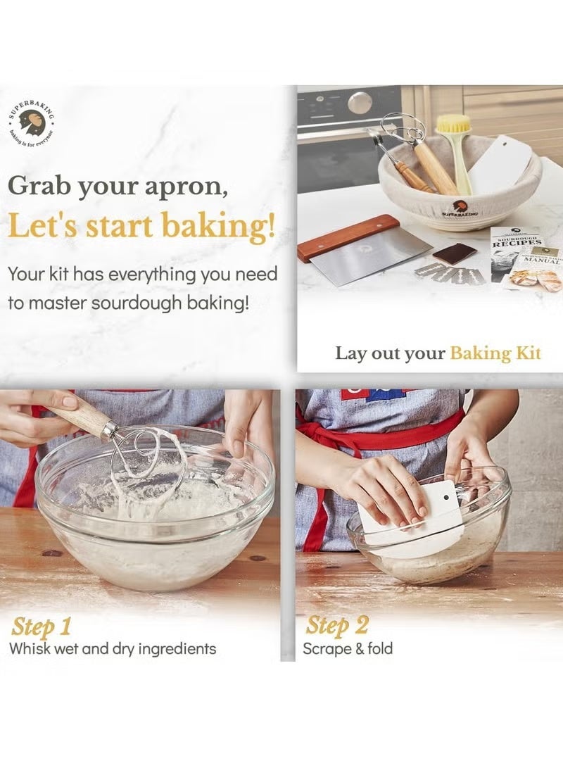 Banneton Bread Proofing Basket, Sourdough Bread Baking Supplies, Round 9 Inch Sourdough Starter Kit, Proofing Basket for Bread Baking, Bread Making Supplies Tools, Banneton Basket Gift Set - Image 4