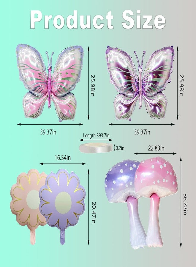 Hazyore Pink Purple Mushroom Balloons Butterfly Balloons, 6 Pack Pastel Mushroom Butterfly Foil Balloon, Fairy Themed Party Decoration For Decorating Birthday Parties And Spring Parties In The Magical Forest - Image 2