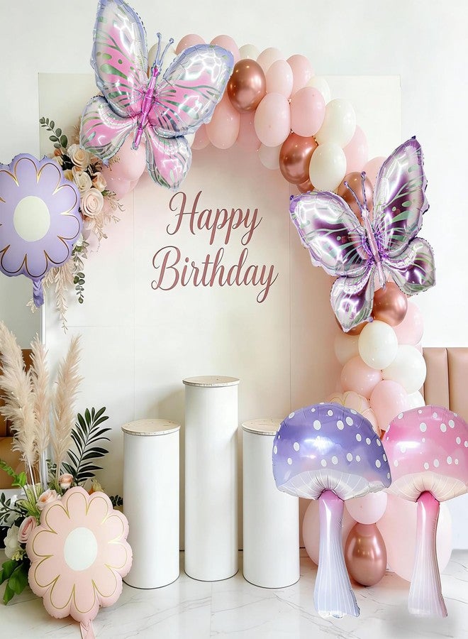 Hazyore Pink Purple Mushroom Balloons Butterfly Balloons, 6 Pack Pastel Mushroom Butterfly Foil Balloon, Fairy Themed Party Decoration For Decorating Birthday Parties And Spring Parties In The Magical Forest - Image 3