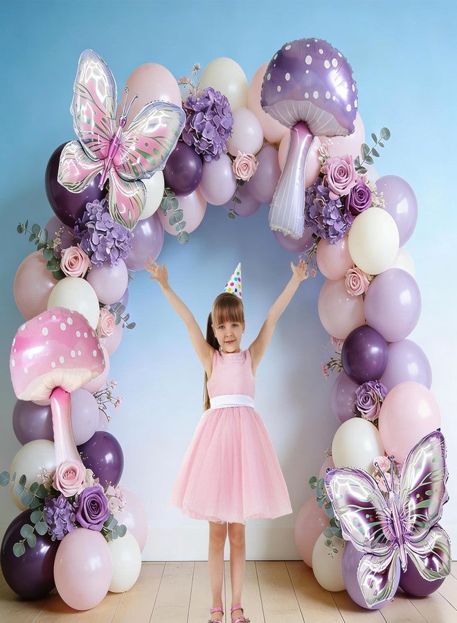 Hazyore Pink Purple Mushroom Balloons Butterfly Balloons, 6 Pack Pastel Mushroom Butterfly Foil Balloon, Fairy Themed Party Decoration For Decorating Birthday Parties And Spring Parties In The Magical Forest - Image 4