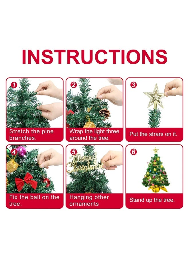 Chielor abletop Christmas Tree 24 Inch Mini Aritificial Xmas Tree with 30 LED String Lights, Star Tree, Tabletop Small Xmas Tree for Holiday Indoor DIY Christmas Décor - Image 5