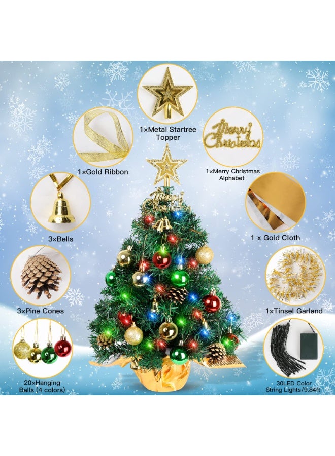 Chielor abletop Christmas Tree 24 Inch Mini Aritificial Xmas Tree with 30 LED String Lights, Star Tree, Tabletop Small Xmas Tree for Holiday Indoor DIY Christmas Décor - Image 3