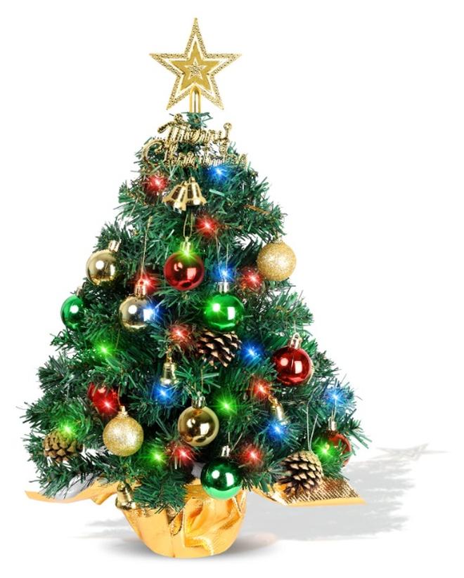 تشيلور شجرة عيد ميلاد اصطناعية صغيرة من Chielor، مقاس 24 بوصة، مزودة بسلسلة من 30 مصباح LED، وشجرة نجمة، وشجرة عيد ميلاد صغيرة توضع على الطاولة، لتزيين منزلك في العطلات، اصنعها بنفسك. - Image 1