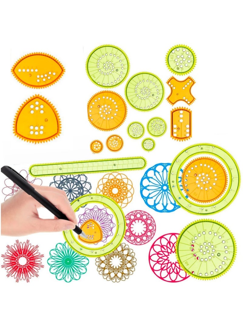 FengSVMA Spiral Art Gear Geometric Ruler 22 Pcs Spiral Circle Template for Drawing Plastic Template Ruler Drawing Toys Spiral Curve Stencils with Pens Paper for Drawing DIY Art Crafts Sketch - Image 1