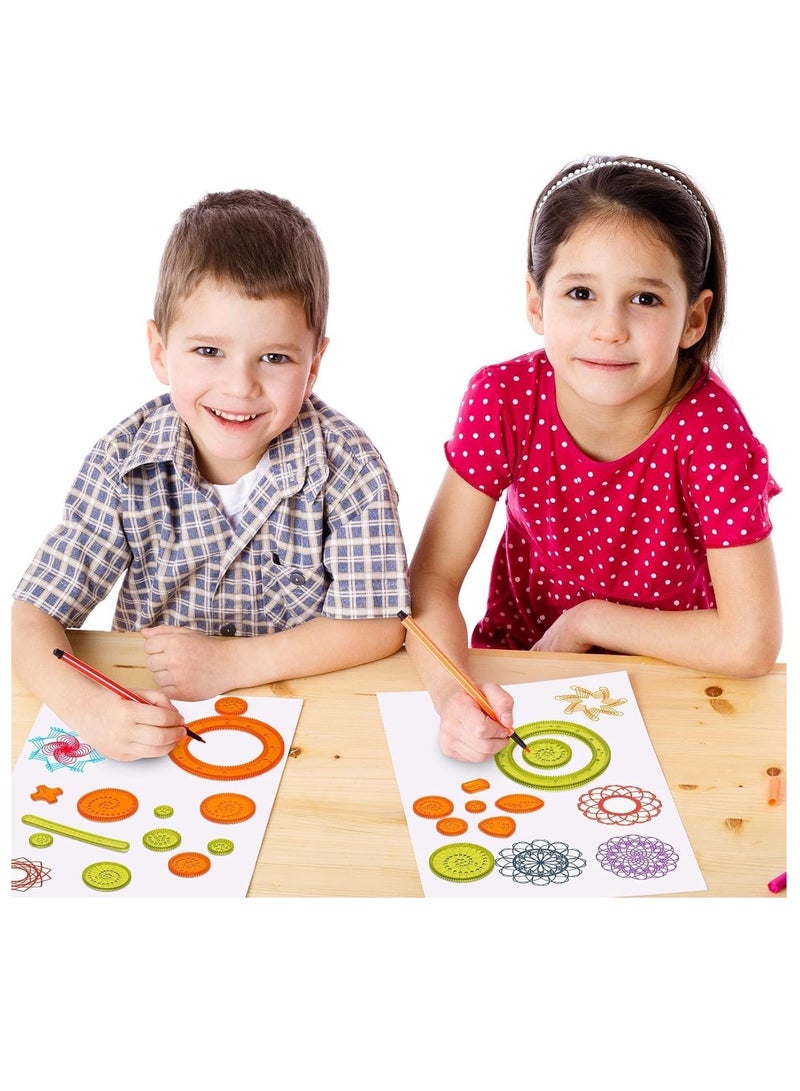 FengSVMA Spiral Art Gear Geometric Ruler 22 Pcs Spiral Circle Template for Drawing Plastic Template Ruler Drawing Toys Spiral Curve Stencils with Pens Paper for Drawing DIY Art Crafts Sketch - Image 3