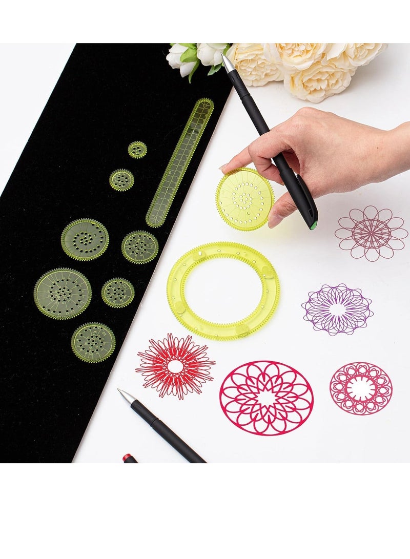 FengSVMA Spiral Art Gear Geometric Ruler 22 Pcs Spiral Circle Template for Drawing Plastic Template Ruler Drawing Toys Spiral Curve Stencils with Pens Paper for Drawing DIY Art Crafts Sketch - Image 5