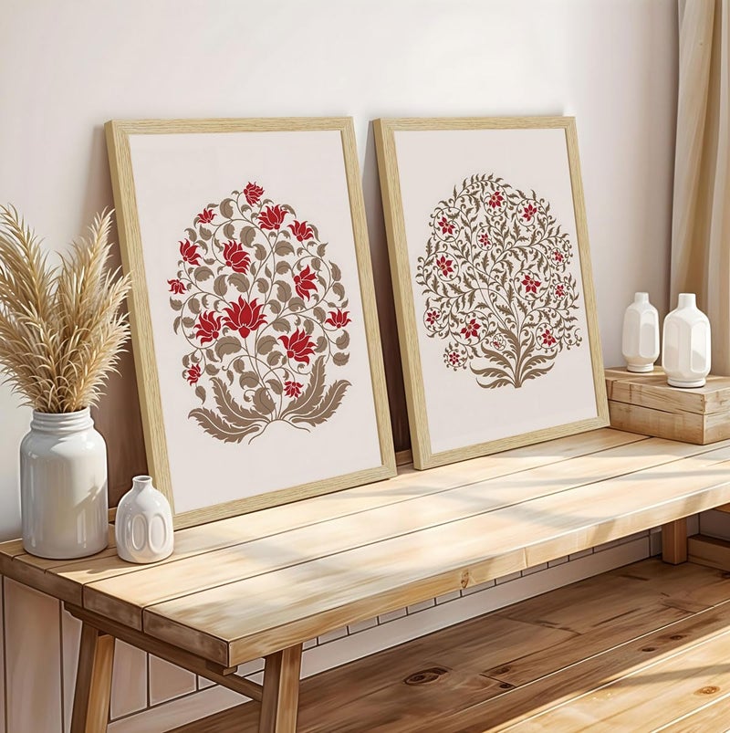 ArtX Paper Madhubani Floral Paintings with Frame for Home Decor Wall Art, Wall Paintings for Living Room, Multicolor, Natural Wood Color Frames, 12.0x18.0 inch, Set of 3 - Image 4