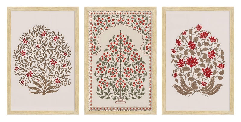 ArtX Paper Madhubani Floral Paintings with Frame for Home Decor Wall Art, Wall Paintings for Living Room, Multicolor, Natural Wood Color Frames, 12.0x18.0 inch, Set of 3 - Image 2