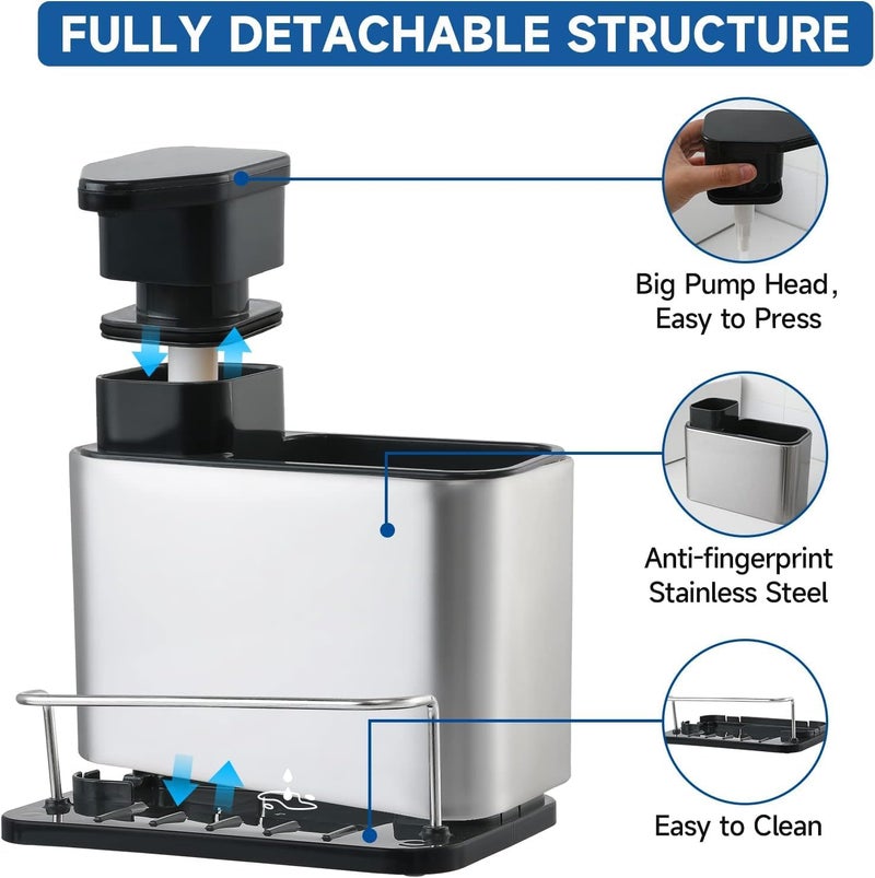 CARTSHOPPER Stainless Steel Kitchen Sink Organizer Tray Drainer Rack,Rustproof Dish Soap Dispenser Brush Holde,Dish Soap Dispenser,Detachable Tray Kitchen Sink Organizer (3 in 1) - Image 2