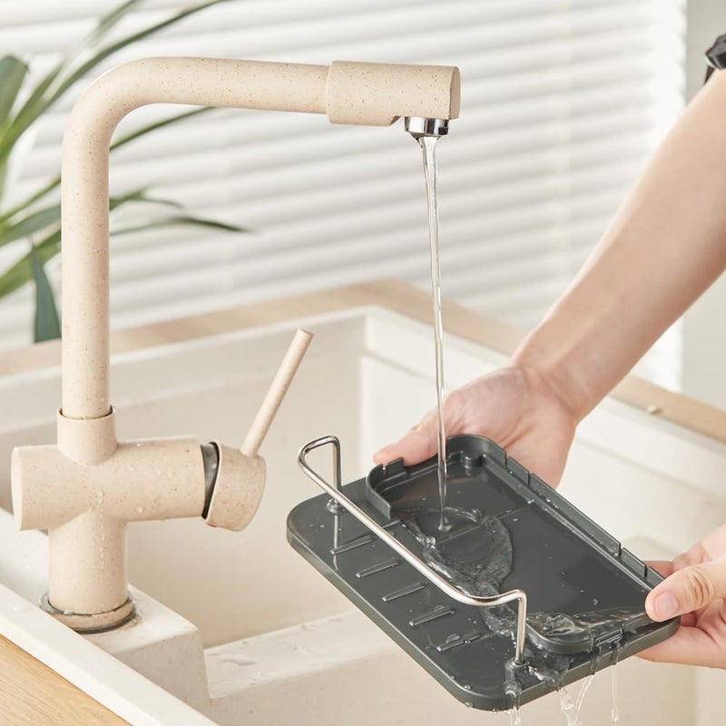 CARTSHOPPER Stainless Steel Kitchen Sink Organizer Tray Drainer Rack,Rustproof Dish Soap Dispenser Brush Holde,Dish Soap Dispenser,Detachable Tray Kitchen Sink Organizer (3 in 1) - Image 4