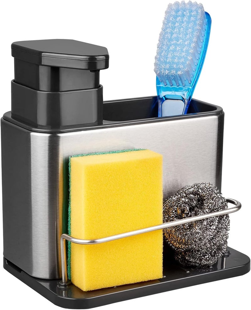 CARTSHOPPER Stainless Steel Kitchen Sink Organizer Tray Drainer Rack,Rustproof Dish Soap Dispenser Brush Holde,Dish Soap Dispenser,Detachable Tray Kitchen Sink Organizer (3 in 1) - Image 1