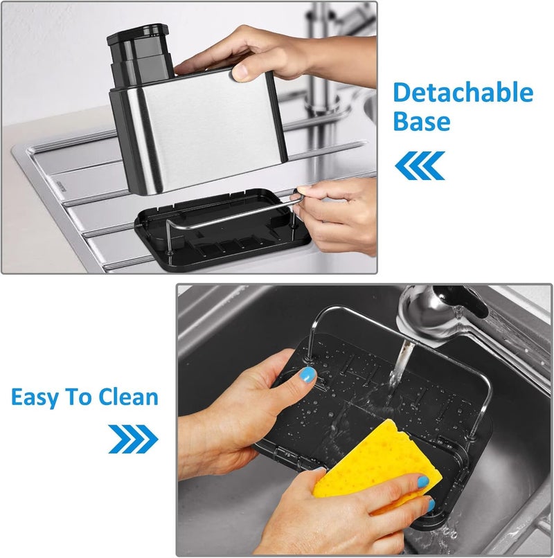 CARTSHOPPER Stainless Steel Kitchen Sink Organizer Tray Drainer Rack,Rustproof Dish Soap Dispenser Brush Holde,Dish Soap Dispenser,Detachable Tray Kitchen Sink Organizer (3 in 1) - Image 5