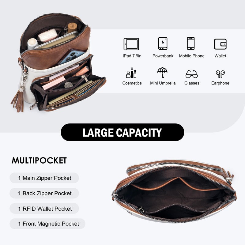 Roulens Crossbody Purse for Women,Lightweight Medium Crossbody Bag Soft Leather Women's Shoulder Handbags with Tassel - Image 5
