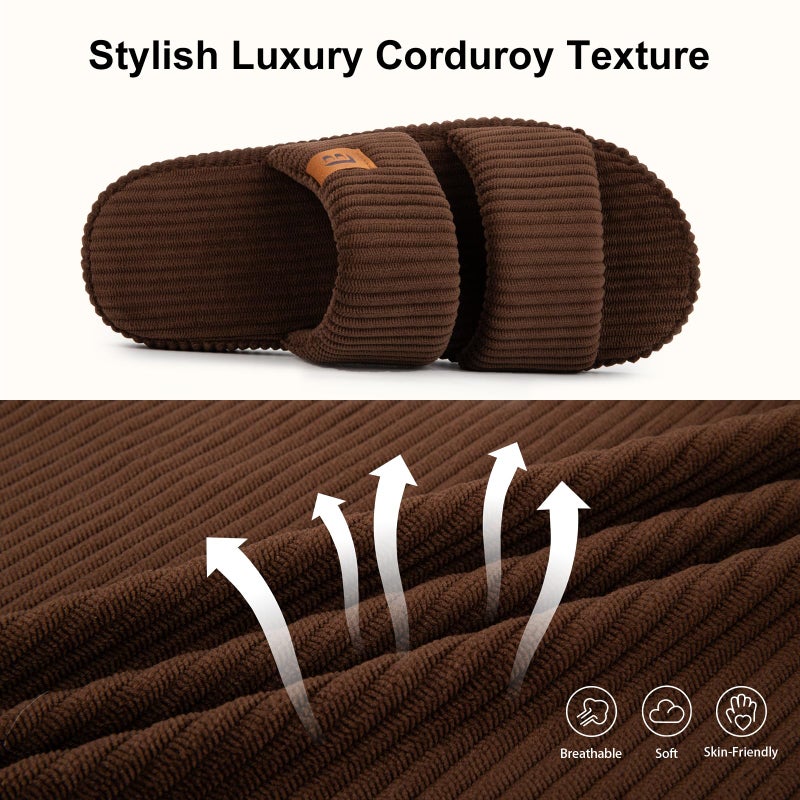 LongBay Slippers for Women Memory Foam Open Toe Slide Indoor House Shoes Slip On Bedroom Comfy Gift Brown, 7-8 - Image 5