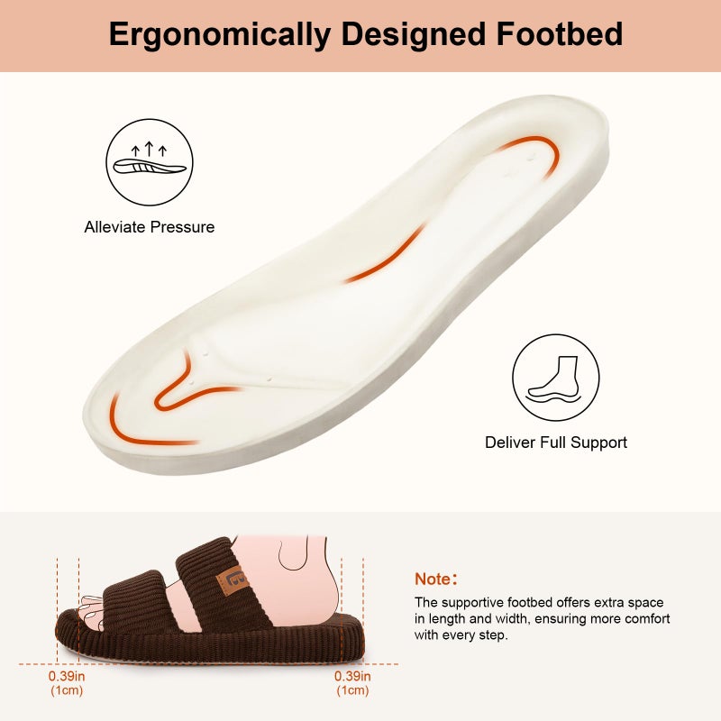 LongBay Slippers for Women Memory Foam Open Toe Slide Indoor House Shoes Slip On Bedroom Comfy Gift Brown, 7-8 - Image 4