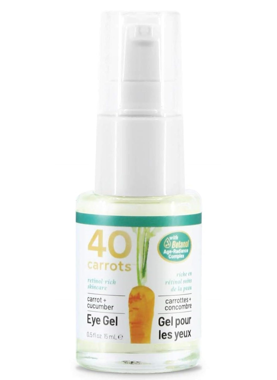 40 Carrots 40 Carrots Carrot & Cucumber Eye Gel with Retinol for All Skin Types - Smooths Fine Lines & Reduces Wrinkles, Crow's Feet, Dark Circles, Under Eye Bags | Paraben Free (0.5 fl oz) 