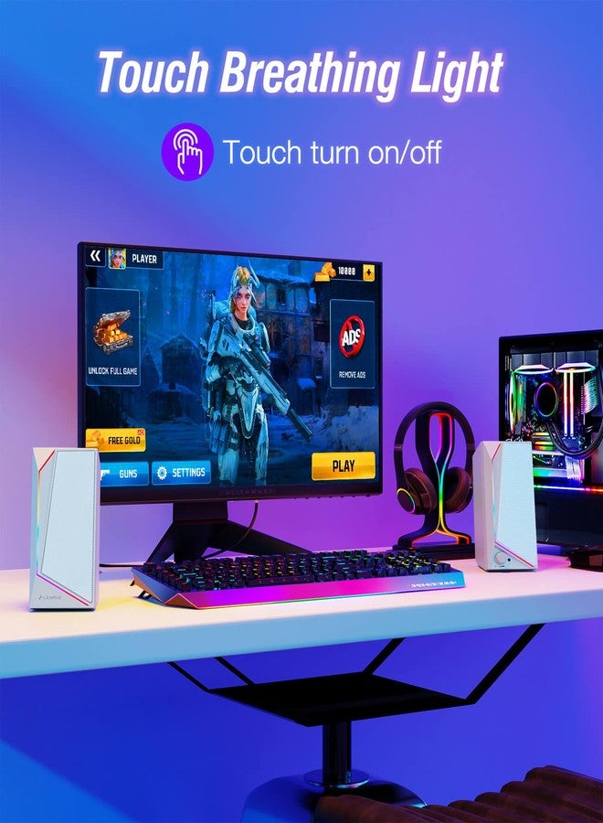 لينرو مكبرات صوت الكمبيوتر من LENRUE، مكبرات صوت تعمل بمنفذ USB/USB-C مع صوت ستيريو عالٍ، مدخل سماعة رأس لأجهزة الكمبيوتر المكتبية، و iMac، و MacBook، والكمبيوتر المحمول، والشاشة (محول USB-C إلى USB مرفق) - Image 2