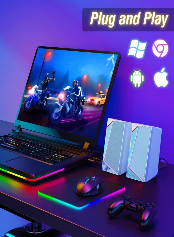 لينرو مكبرات صوت الكمبيوتر من LENRUE، مكبرات صوت تعمل بمنفذ USB/USB-C مع صوت ستيريو عالٍ، مدخل سماعة رأس لأجهزة الكمبيوتر المكتبية، و iMac، و MacBook، والكمبيوتر المحمول، والشاشة (محول USB-C إلى USB مرفق) - Image 5