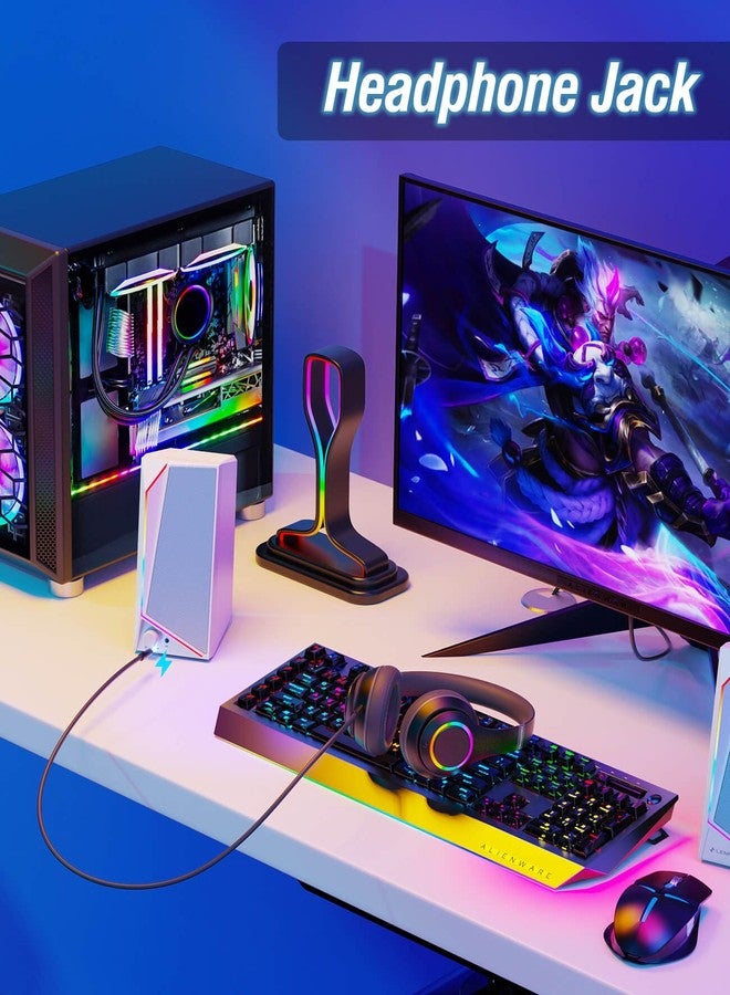 لينرو مكبرات صوت الكمبيوتر من LENRUE، مكبرات صوت تعمل بمنفذ USB/USB-C مع صوت ستيريو عالٍ، مدخل سماعة رأس لأجهزة الكمبيوتر المكتبية، و iMac، و MacBook، والكمبيوتر المحمول، والشاشة (محول USB-C إلى USB مرفق) - Image 4