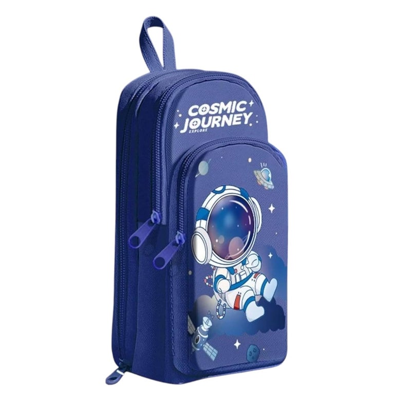 Royals hub Canvas Space Astronaut Pencil Case 6 Layer with 3 Compartment Cute Aesthetic Pencil Case for Boys & Girls Large Capacity Pencil Pouch for School Kids Cute Stationary Gift, Blue - Image 1