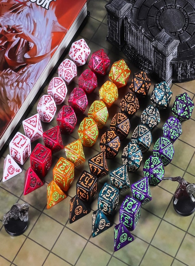 CiaraQ Polyhedral Dice Set - DND Role Playing Dice for Dungeons and Dragons RPG Table Games, Red/Green/Yellow/Purple/Black/White, 42pcs - Image 2