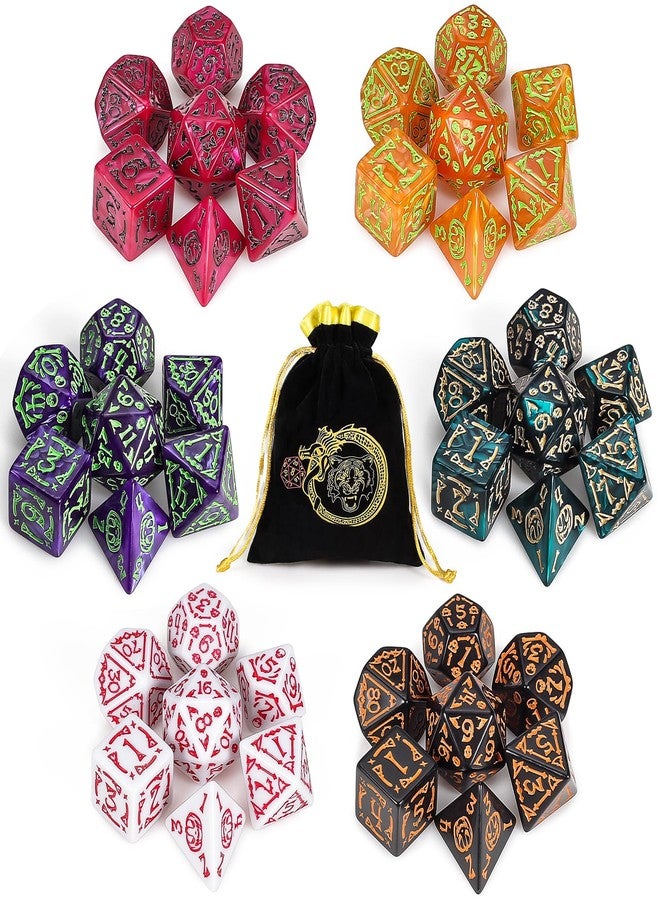 CiaraQ Polyhedral Dice Set - DND Role Playing Dice for Dungeons and Dragons RPG Table Games, Red/Green/Yellow/Purple/Black/White, 42pcs - Image 1