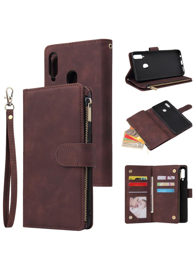 اس-توب جراب لهاتف Samsung Galaxy A20s، جراب هاتف جلدي متعدد الوظائف بسحاب غير لامع - Image 1