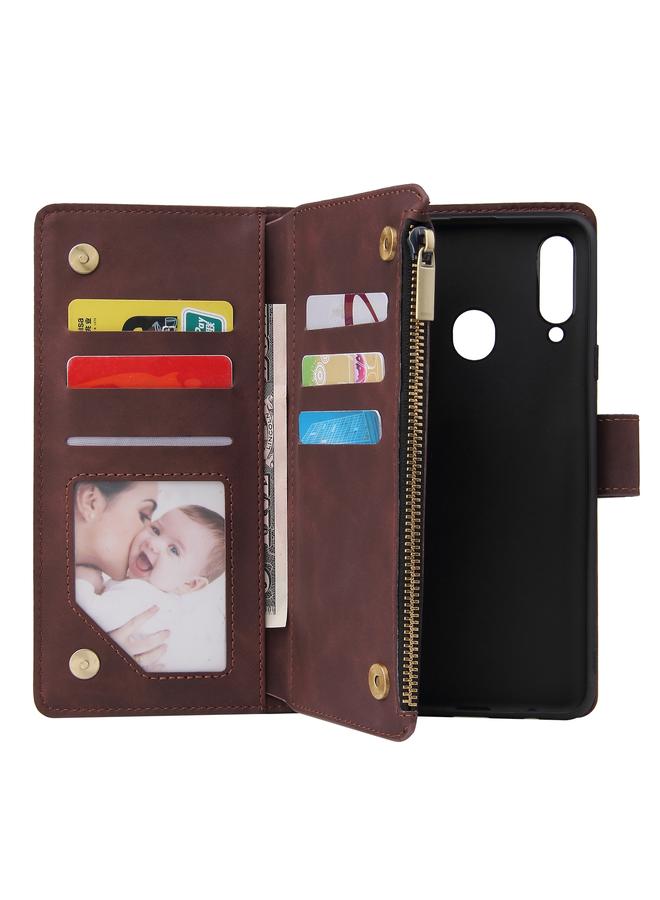 اس-توب جراب لهاتف Samsung Galaxy A20s، جراب هاتف جلدي متعدد الوظائف بسحاب غير لامع - Image 4