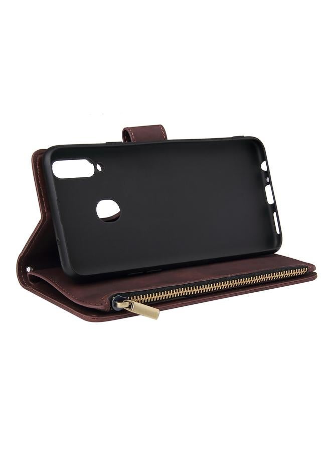 اس-توب جراب لهاتف Samsung Galaxy A20s، جراب هاتف جلدي متعدد الوظائف بسحاب غير لامع - Image 5