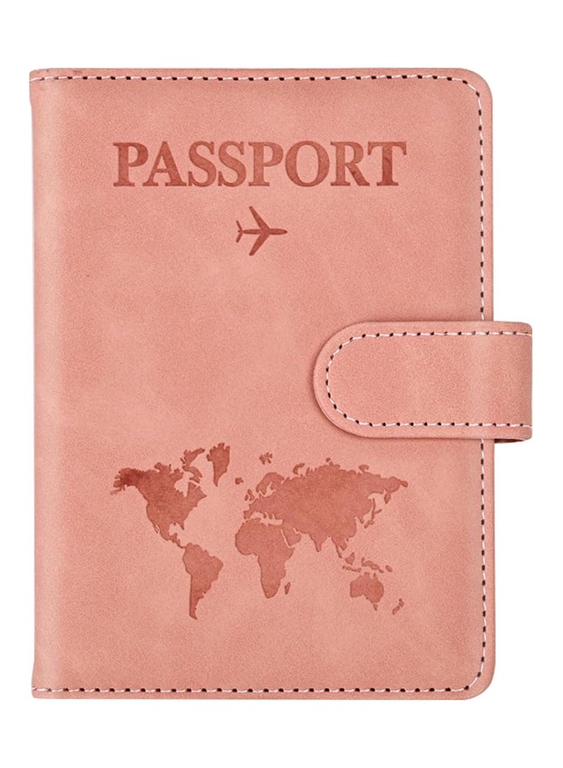 حافظة جواز سفر للسفر مع حزام مرن من الجلد الصناعي مع منظم مستندات مانع لتقنية تحديد الهوية بموجات الراديو لبطاقات الائتمان والهوية وبطاقات الصعود إلى الطائرة، باللون الوردي - Image 1