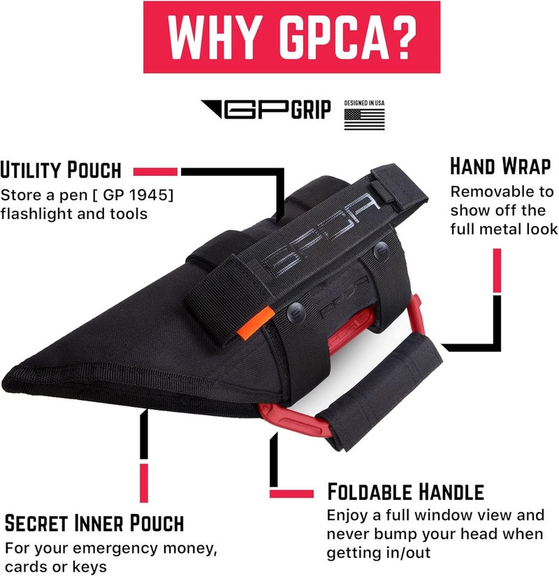 GPCA Metal Grab Handles for Jeep Wrangler 4xe, JL, JT, JK, Sport, Sahara, Rubicon and Gladiator 4DR/2DR 2007-2023 GP Grip PRO, Foldable Patented, 2 Packs, Firecracker Red - Image 3