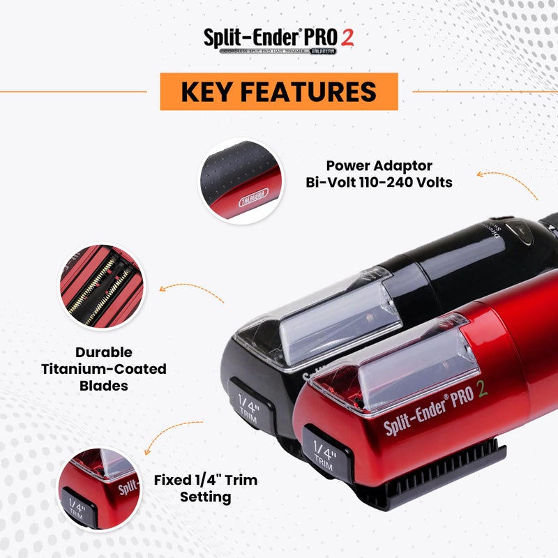 Split Ender Pro 2 - The Original Cordless Split End Hair Trimmer Automatic Rechargeable Home Tool Hair Clipper 2-in-1 for Dry Damaged Splitting Broken Brittle Straight Curly Frizzy Beauty - Red - Image 5