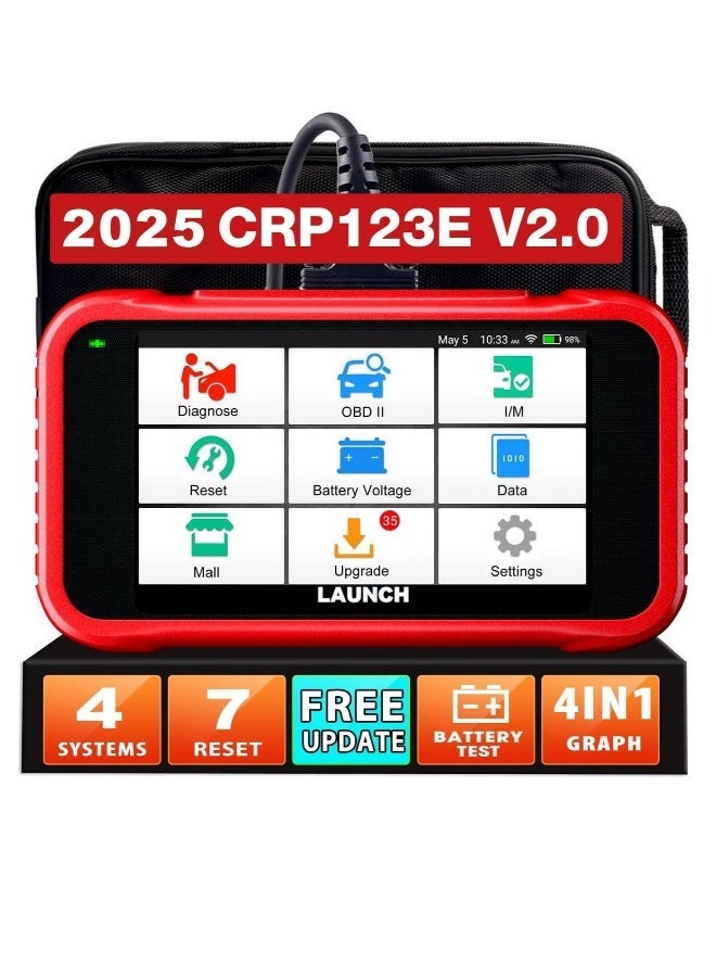 لانش قرى 123 إي قارئ أكواد OBD2 لـ 4 أنظمة (محرك، ABS، SRS، AT) أداة تشخيص سيارات مع خدمة إعادة ضبط (إعادة ضبط الزيت، إعادة ضبط SAS، تكييف الدواسة)، ماسح تشخيصي أوتوماتيكي بـ VIN لـ OBD2 - Image 1