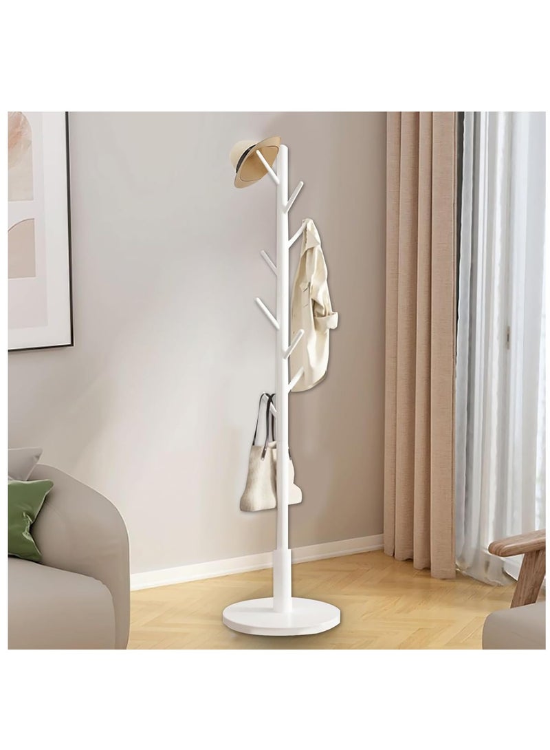 DUNISO Coat Rack with 8 Hooks，Wooden Coat Rack Freestanding,Hanging Coat Rack，Easy to Install，Small Footprint，for Bedroom,Living Room, Entrance, Bedside,White - Image 1