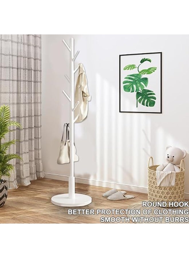 DUNISO Coat Rack with 8 Hooks，Wooden Coat Rack Freestanding,Hanging Coat Rack，Easy to Install，Small Footprint，for Bedroom,Living Room, Entrance, Bedside,White - Image 2