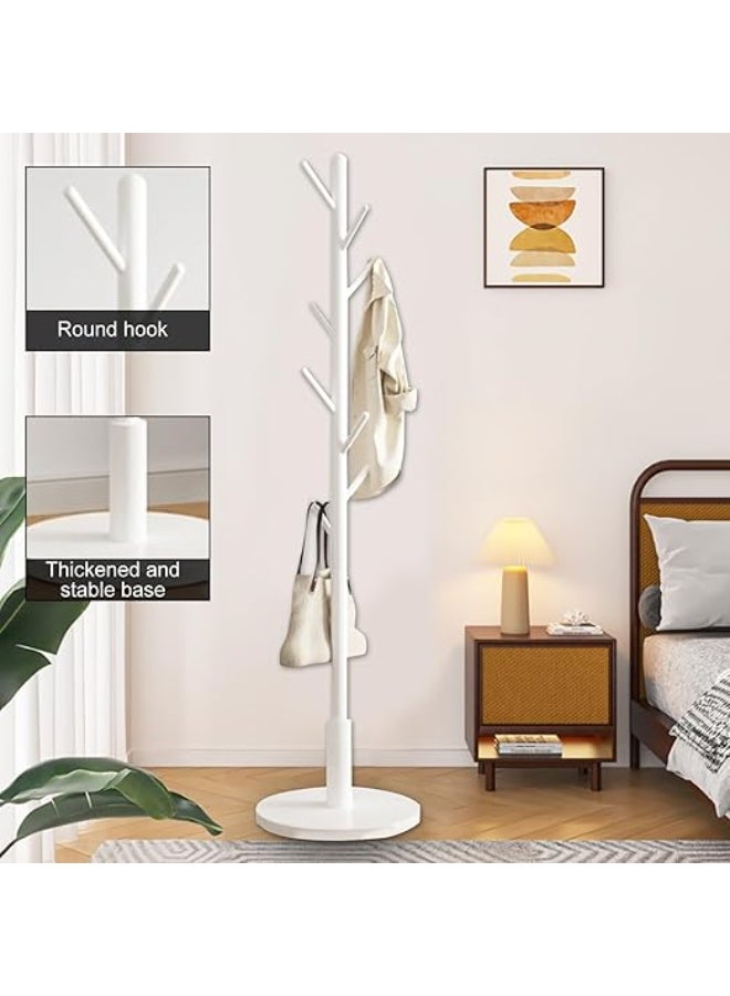 DUNISO Coat Rack with 8 Hooks，Wooden Coat Rack Freestanding,Hanging Coat Rack，Easy to Install，Small Footprint，for Bedroom,Living Room, Entrance, Bedside,White - Image 5