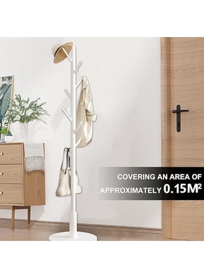 DUNISO Coat Rack with 8 Hooks，Wooden Coat Rack Freestanding,Hanging Coat Rack，Easy to Install，Small Footprint，for Bedroom,Living Room, Entrance, Bedside,White - Image 4