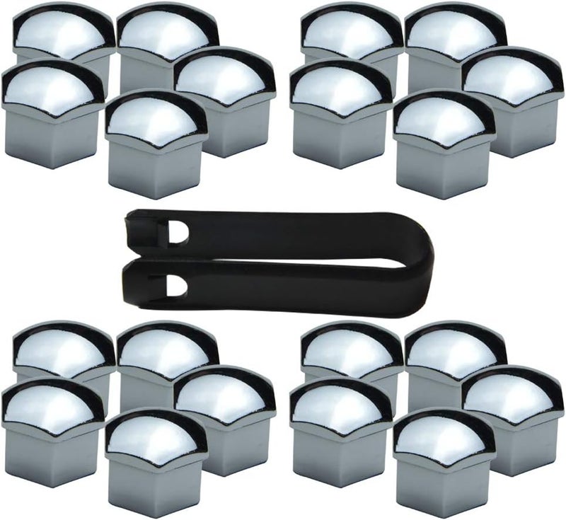 FiveEyes 17MM Wheel Lug Nut Covers with Removal Tool - 20PCS Silver - Image 1