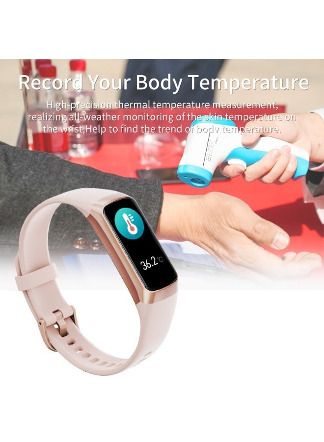 لييج سوار تتبع اللياقة البدنية الرياضي بشاشة ملونة AMOLED للسيدات مقاوم للماء وخفيف الوزن وسوار ذكي لمراقبة درجة حرارة الجسم ومعدل ضربات القلب وتتبع التمارين الرياضية باللون الوردي الذهبي والوردي - Image 5