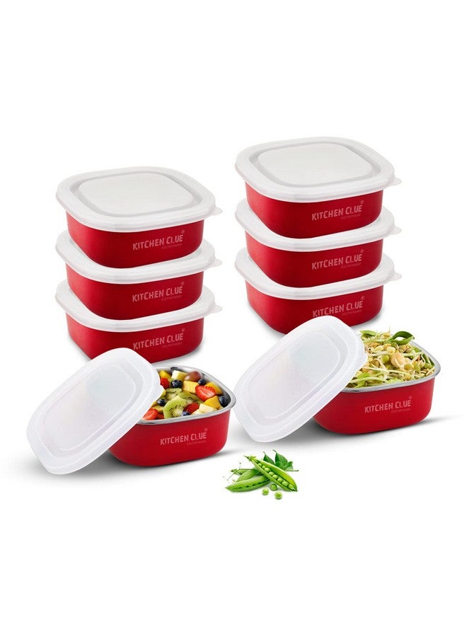KITCHEN CLUE Microwave Safe Stainless Steel Tiffin Box/Lunch containers - Pack of 8 Pcs, 350 ML Each - Airtight & Leak-Proof Lids - Easy to Carry - Easy to Re-Heat in Minutes - Lunch Box for Office - Image 1
