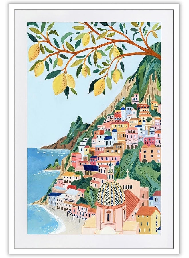 Home Trove KIJDID Italy Positano Amalfi Coast Retro Abstract Posters Beautiful Countryside And Blue Sea Scene Wall Art Colorful Room Aesthetic Style Prints For Home Bedroom Dorm Wall Decor 12x16in Unframed  - Image 1