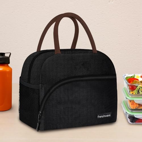 Frenchware Insulated Lunch Bag (8 Litre, Black), Office Tiffin Bags for Men and Women, Hot & Cold Travel Lunch Box for Men, Tiffin Box & Bottles, Lunch Bag for Office, Picnic Bag (Nylon) (Black) - Image 1