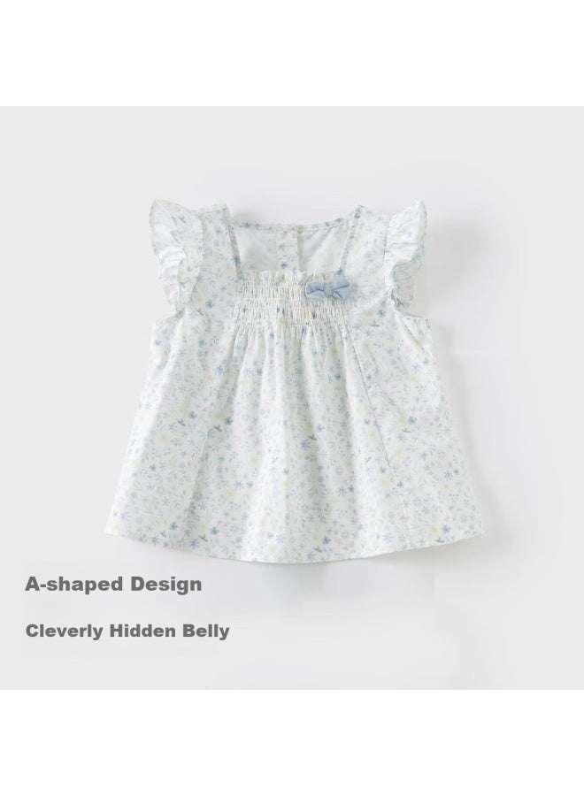 Dave & Bella Davebella Three-Quarter Length Pants Set, Summer Outfit For Girls, Baby Sweet Floral Two-Piece Set, Thin Cotton Style - Image 3